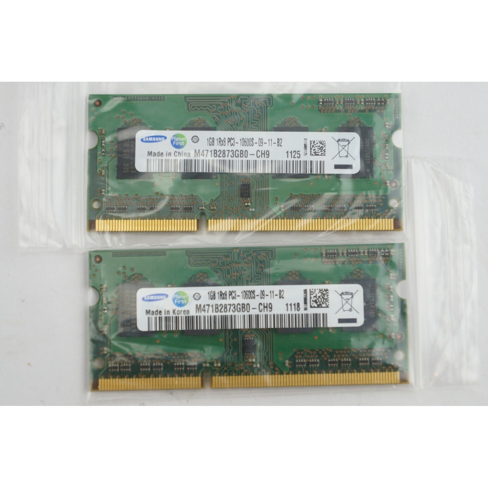 Samsung Laptop RAM 2pc Lot 1GB PC3-10600S DDR3‎ 1333MHz M471B2873GB0-CH9 EUC